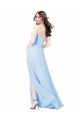 Long Sleeveless Soft Chiffon Light Sky Blue Sheath Bridesmaid Dress Colchester