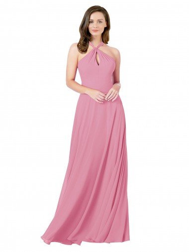 Long Sleeveless Soft Chiffon Skin Pink A-Line Prom Dress / Bridesmaid Dress Colchester