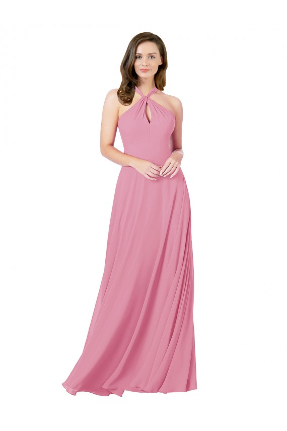 Long Sleeveless Soft Chiffon Skin Pink A-Line Prom Dress / Bridesmaid Dress Colchester