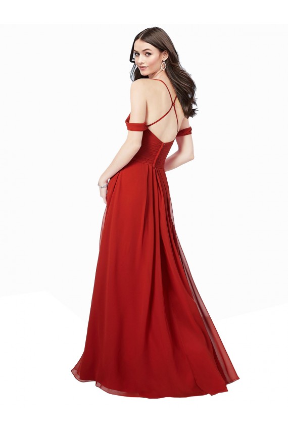 Long Sleeveless Soft Chiffon Dark Red V-Neck A-Line Bridesmaid Dress Colchester