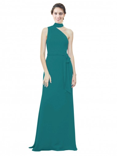 Long Sleeveless Soft Chiffon Hunter One Shoulder A-Line Bridesmaid Dress Colchester