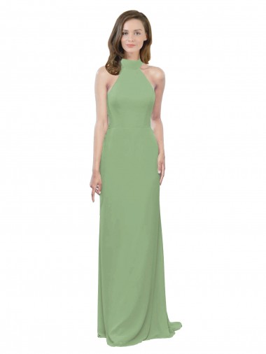 Long Sleeveless Soft Chiffon Seagrass A-Line Formal Dress / Bridesmaid Dress Colchester