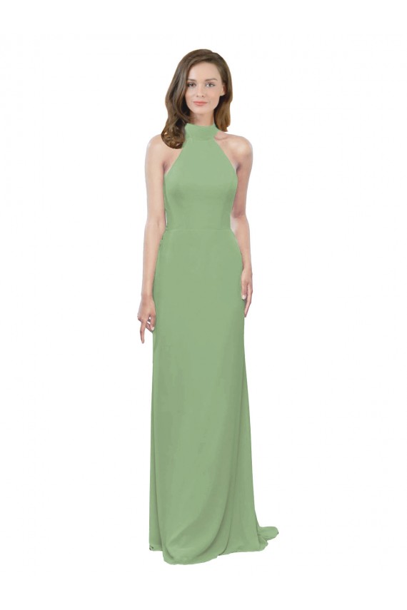 Long Sleeveless Soft Chiffon Seagrass A-Line Formal Dress / Bridesmaid Dress Colchester