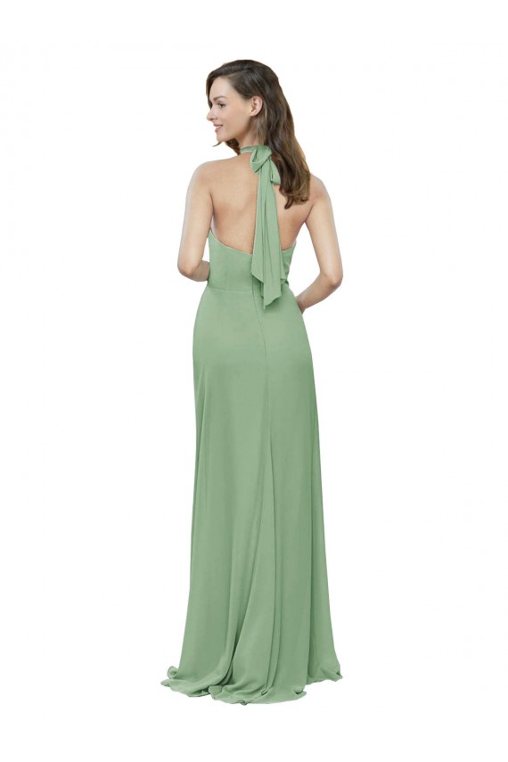 Long Sleeveless Soft Chiffon Seagrass A-Line Formal Dress / Bridesmaid Dress Colchester
