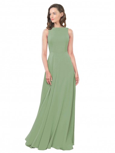 Long Sleeveless Soft Chiffon Seagrass Square Neck A-Line Bridesmaid Dress Colchester