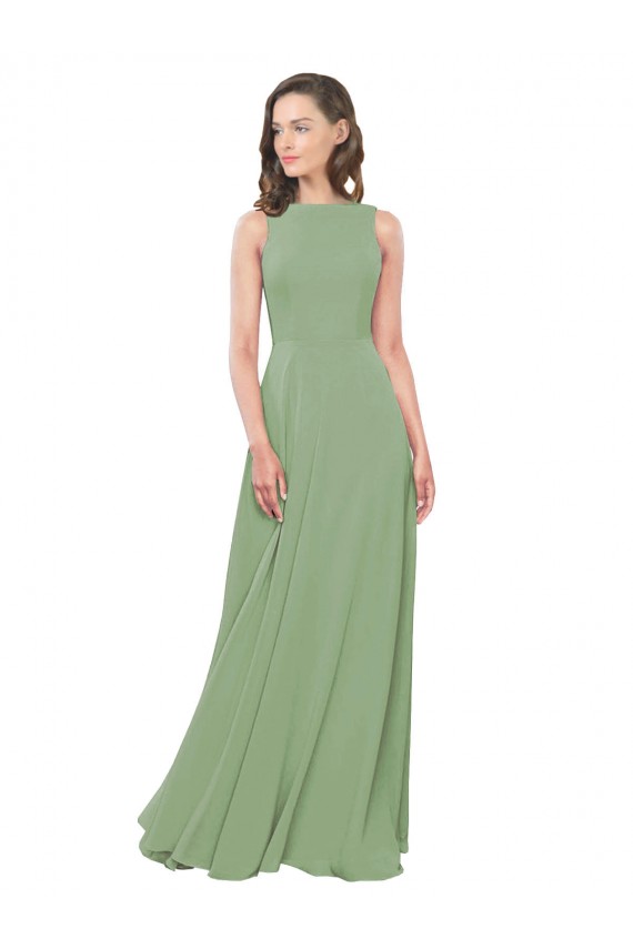 Long Sleeveless Soft Chiffon Seagrass Square Neck A-Line Bridesmaid Dress Colchester