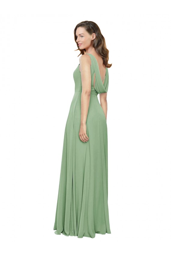 Long Sleeveless Soft Chiffon Seagrass Square Neck A-Line Bridesmaid Dress Colchester