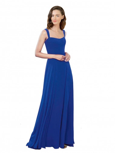 Long Sleeveless Soft Chiffon Royal Blue Square Neck A-Line Bridesmaid Dress Colchester