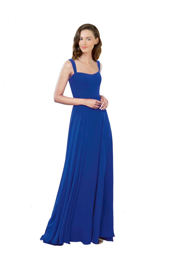 Long Sleeveless Soft Chiffon Royal Blue Square Neck A-Line Bridesmaid Dress Colchester