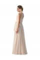 Long Sleeveless Soft Chiffon Cream Pink Bateau Neck A-Line Bridesmaid Dress Colchester