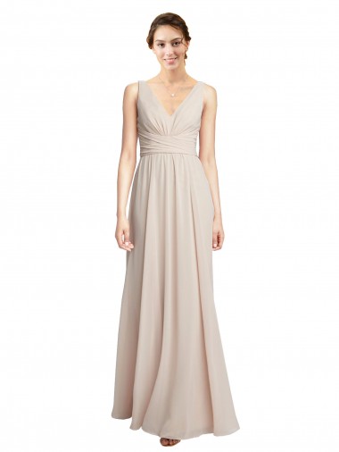 Long Sleeveless Soft Chiffon Cream Pink A-Line Formal Dress / Bridesmaid Dress Colchester