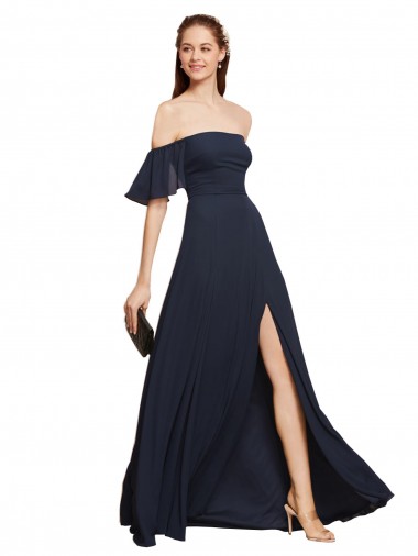 Long Sleeveless Soft Chiffon Dark Navy A-Line Prom Dress / Bridesmaid Dress Colchester