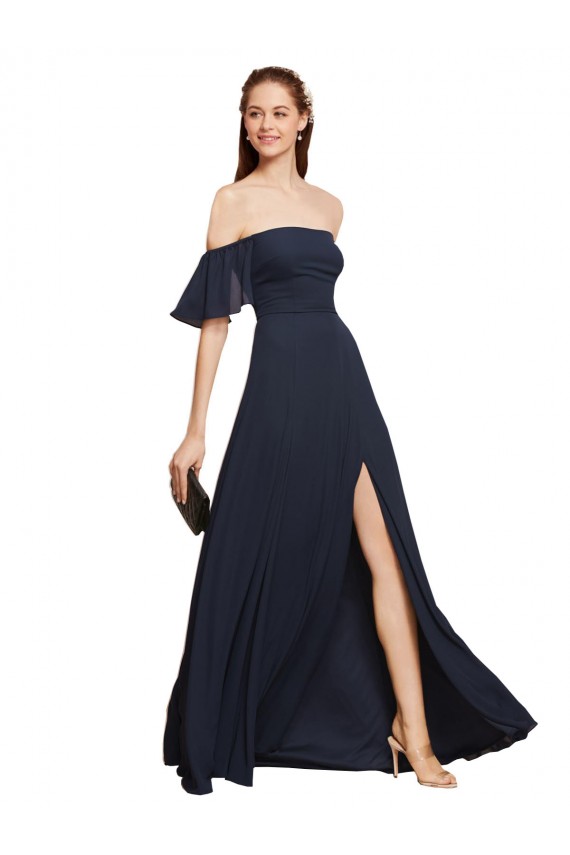 Long Sleeveless Soft Chiffon Dark Navy A-Line Prom Dress / Bridesmaid Dress Colchester