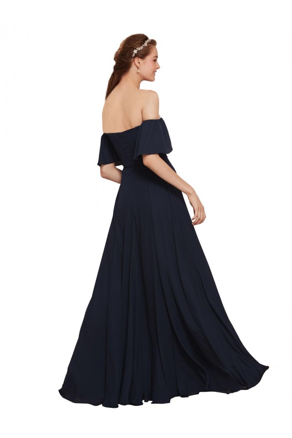 Long Sleeveless Soft Chiffon Dark Navy A-Line Prom Dress / Bridesmaid Dress Colchester