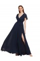 Long Cap Sleeves Chiffon Dark Navy A-Line Evening Gowns / Bridesmaid Dresses Colchester