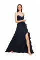 Long Sleeveless Soft Chiffon Dark Navy Spaghetti Straps A-Line Bridesmaid Dresses Colchester