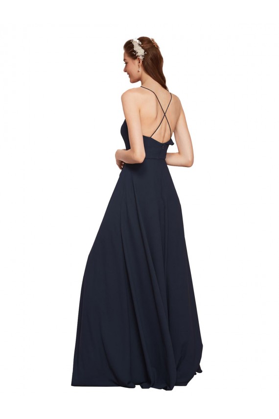 Long Sleeveless Soft Chiffon Dark Navy Spaghetti Straps A-Line Bridesmaid Dresses Colchester