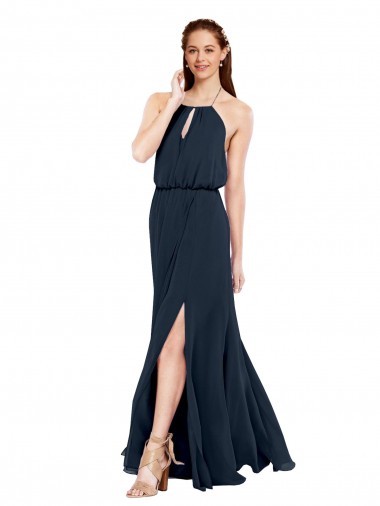 Long Sleeveless Chiffon Dark Navy A-Line Bridesmaid Dress / Evening Dress Colchester