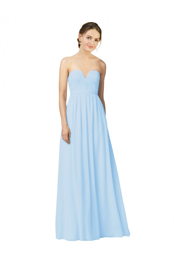 Long Sleeveless Soft Chiffon Light Sky Blue Sweetheart A-Line Formal Dress / Bridesmaid Dress Colchester