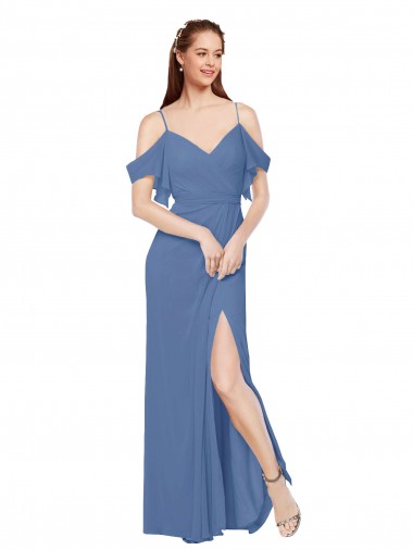 Long Sleeveless Soft Chiffon Windsor Blue A-Line Bridesmaid Dress Colchester