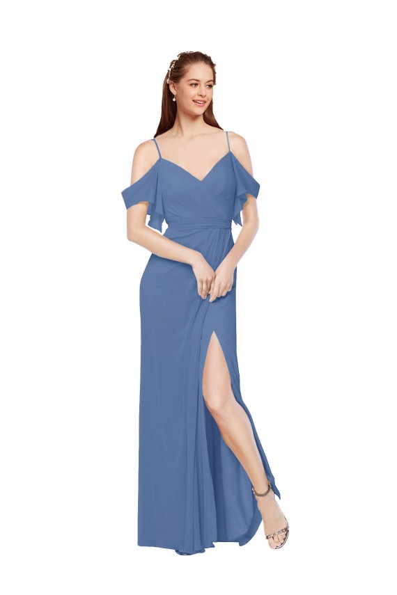 Long Sleeveless Soft Chiffon Windsor Blue A-Line Bridesmaid Dress Colchester