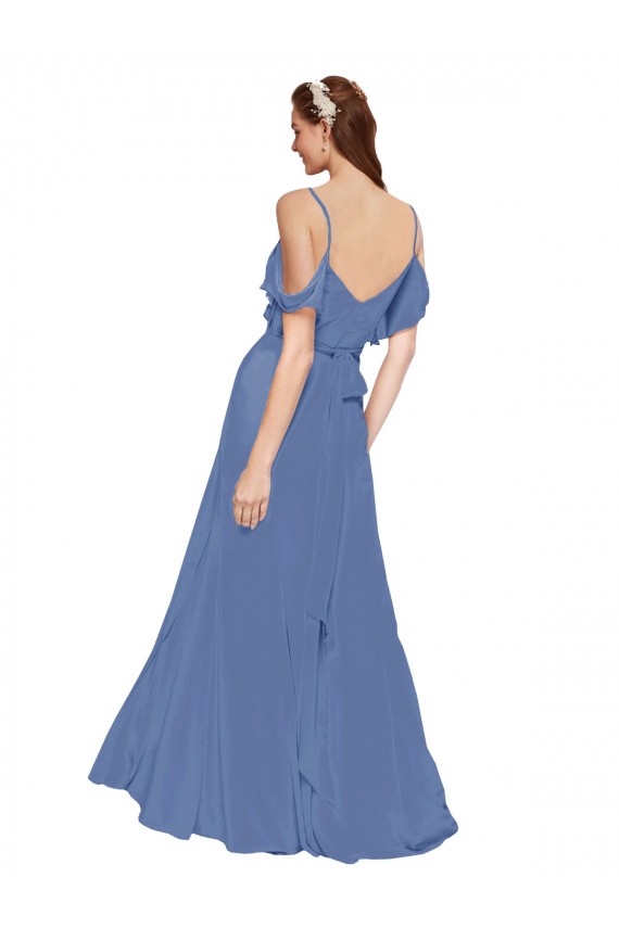 Long Sleeveless Soft Chiffon Windsor Blue A-Line Bridesmaid Dress Colchester