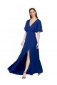 Long Flutter Sleeves Chiffon Royal Blue A-Line Bridesmaid Dress / Evening Gowns Colchester