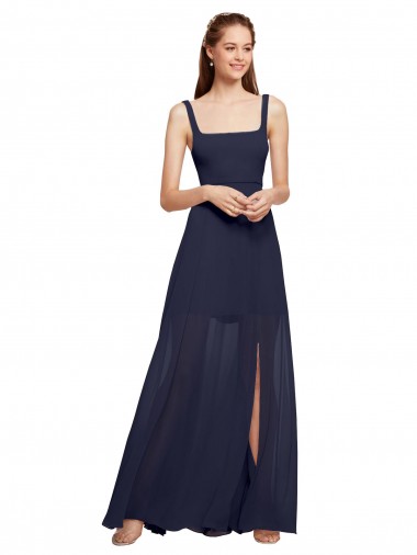 Long Sleeveless Chiffon Dark Navy Spaghetti Straps A-Line Bridesmaid Dress / Evening Dress Colchester