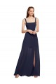 Long Sleeveless Chiffon Dark Navy Spaghetti Straps A-Line Bridesmaid Dress / Evening Dress Colchester