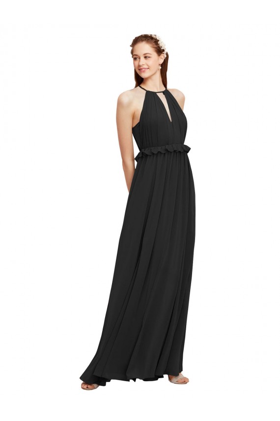 Long Sleeveless Soft Chiffon Black Sheath Bridesmaid Dress Colchester