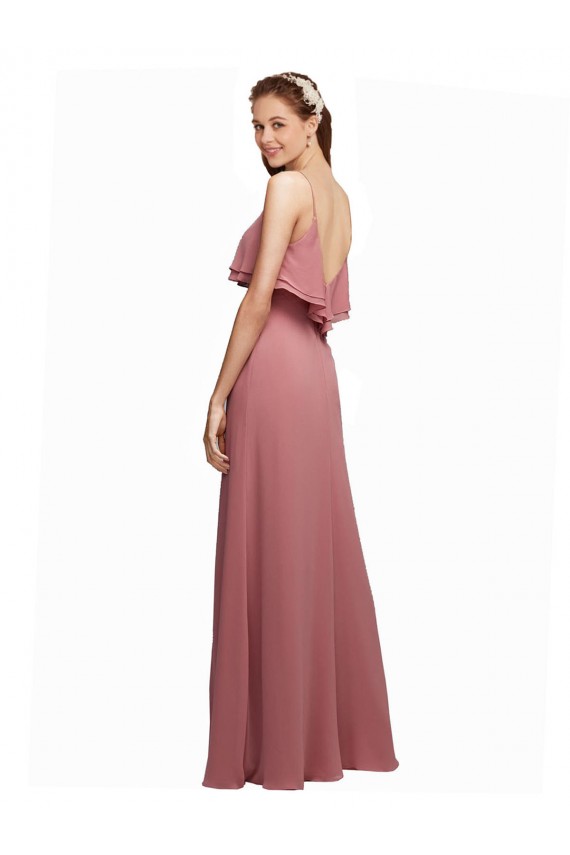 Long Floor Length Sleeveless Chiffon Dark Navy Spaghetti Straps A-Line Bridesmaid Dress Colchester