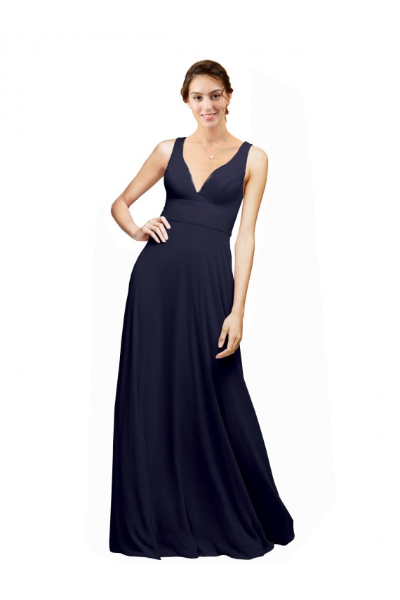 Long Sleeveless Chiffon Dark Navy A-Line Wedding Guest Dress Colchester
