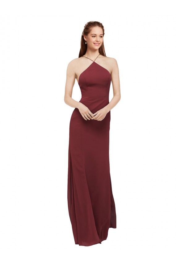 Long Sleeveless Soft Chiffon Burgundy Sheath Formal Dress / Bridesmaid Dress Colchester