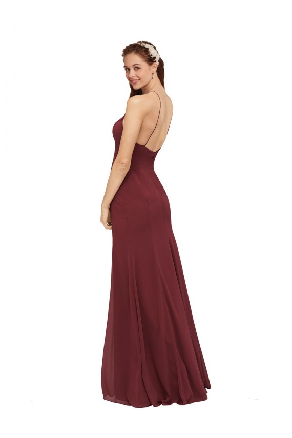 Long Sleeveless Soft Chiffon Burgundy Sheath Formal Dress / Bridesmaid Dress Colchester