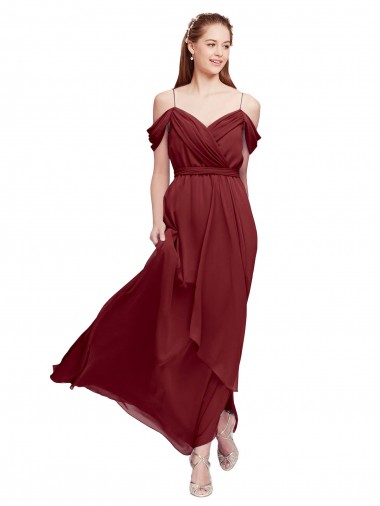 Long Sleeveless Soft Chiffon Burgundy Off the Shoulder Sheath Formal Dress / Bridesmaid Dress Colchester