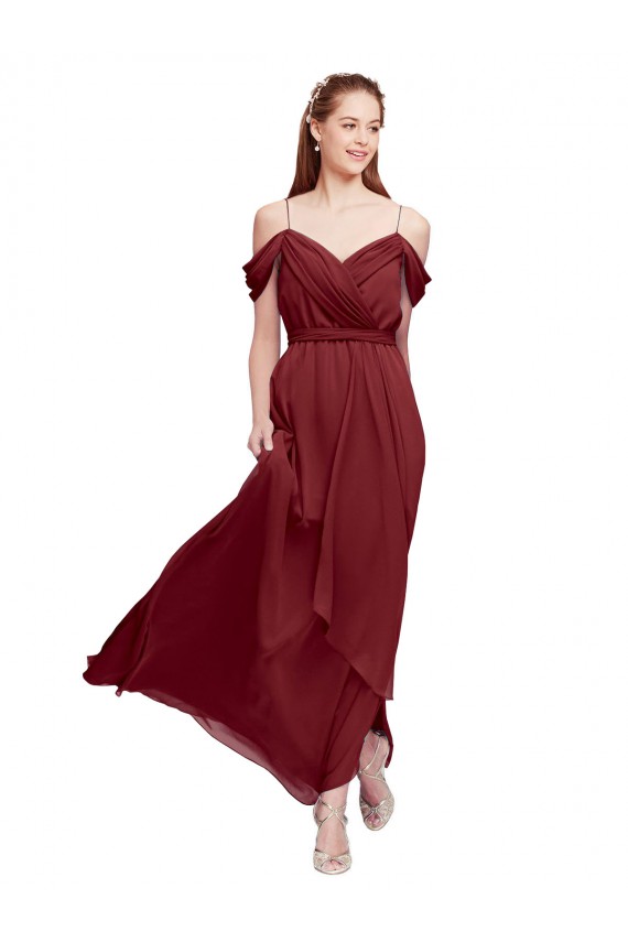 Long Sleeveless Soft Chiffon Burgundy Off the Shoulder Sheath Formal Dress / Bridesmaid Dress Colchester