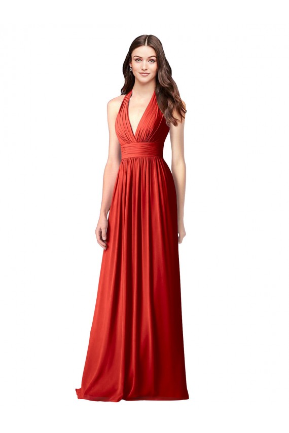 Long Sleeveless Soft Chiffon Red A-Line Bridesmaid Dress / Formal Dress Colchester