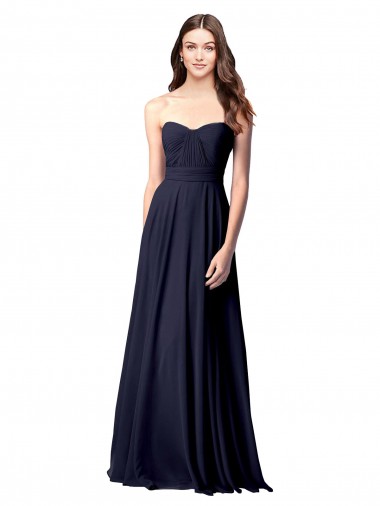 Long Sleeveless Soft Chiffon Dark Navy Sweetheart A-Line Evening Dress / Bridesmaid Dress Colchester