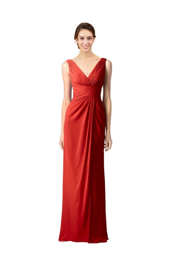 Long Sleeveless Soft Chiffon Red Sheath Bridesmaid Dress Colchester