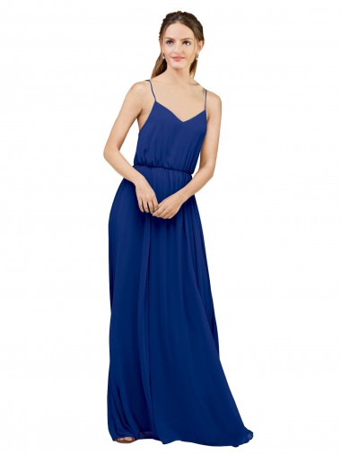 Long Sleeveless Chiffon Royal Blue Spaghetti Straps A-Line Bridesmaid Dress / Evening Dress Colchester