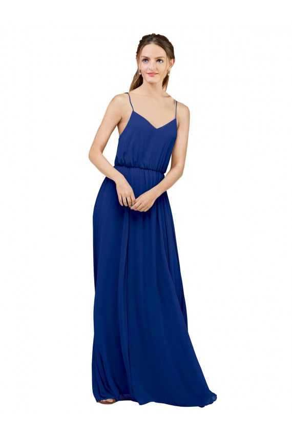 Long Sleeveless Chiffon Royal Blue Spaghetti Straps A-Line Bridesmaid Dress / Evening Dress Colchester