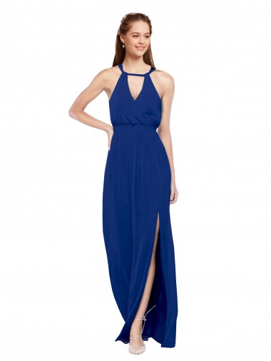 Long Sleeveless Soft Chiffon Royal Blue A-Line Bridesmaid Dress Colchester