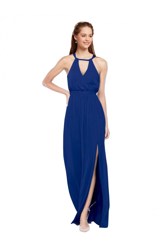 Long Sleeveless Soft Chiffon Royal Blue A-Line Bridesmaid Dress Colchester