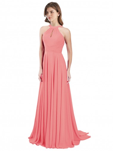 Long Sleeveless Chiffon Watermelon A-Line Bridesmaid Dress / Evening Dress Colchester
