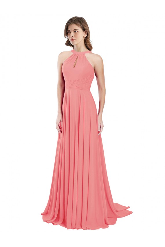 Long Sleeveless Chiffon Watermelon A-Line Bridesmaid Dress / Evening Dress Colchester
