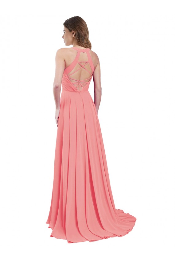 Long Sleeveless Chiffon Watermelon A-Line Bridesmaid Dress / Evening Dress Colchester