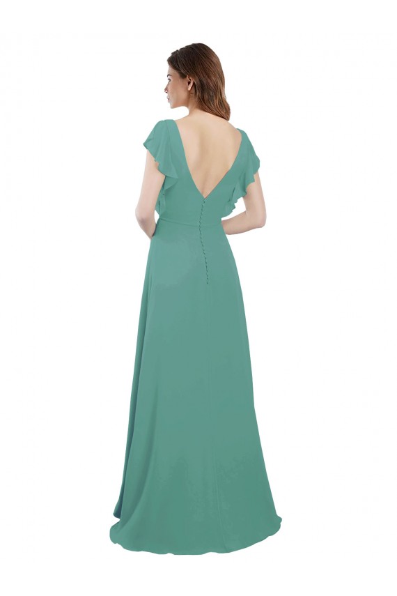 Long Cap Sleeves Soft Chiffon Icelandic Silver A-Line Formal Dress / Bridesmaid Dress Colchester