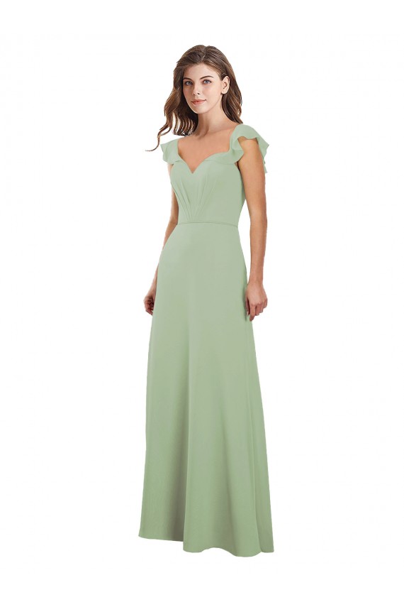 Long Cap Sleeves Soft Chiffon Smoke Green A-Line Bridesmaid Dress / Formal Dress Colchester