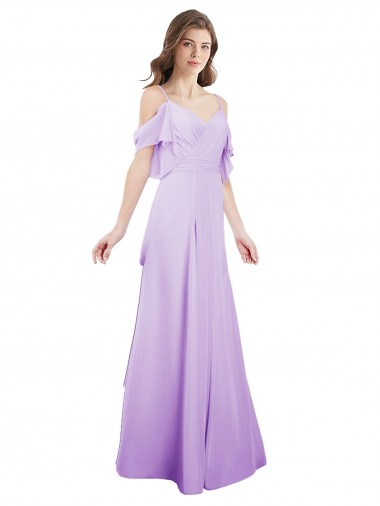 Long Cold Shoulder Soft Chiffon Lilac A-Line Formal Dress / Bridesmaid Dress Colchester