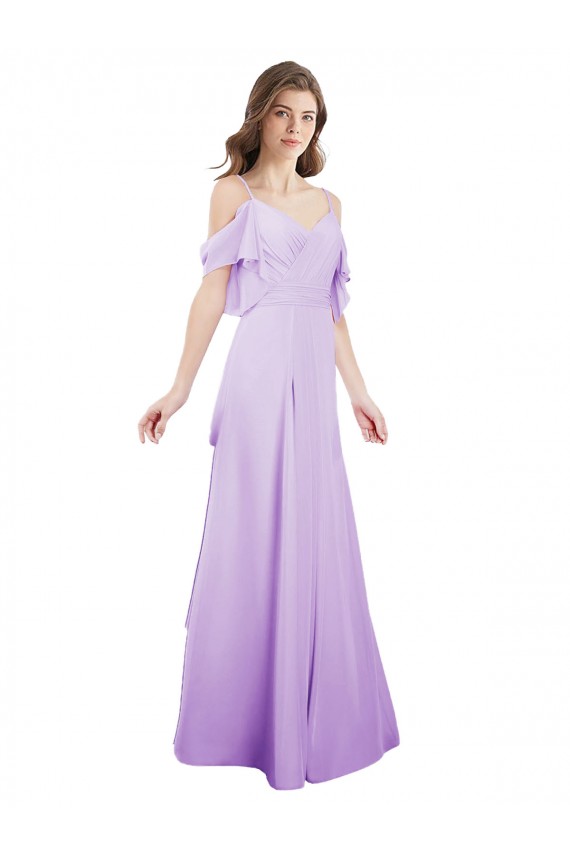 Long Cold Shoulder Soft Chiffon Lilac A-Line Formal Dress / Bridesmaid Dress Colchester
